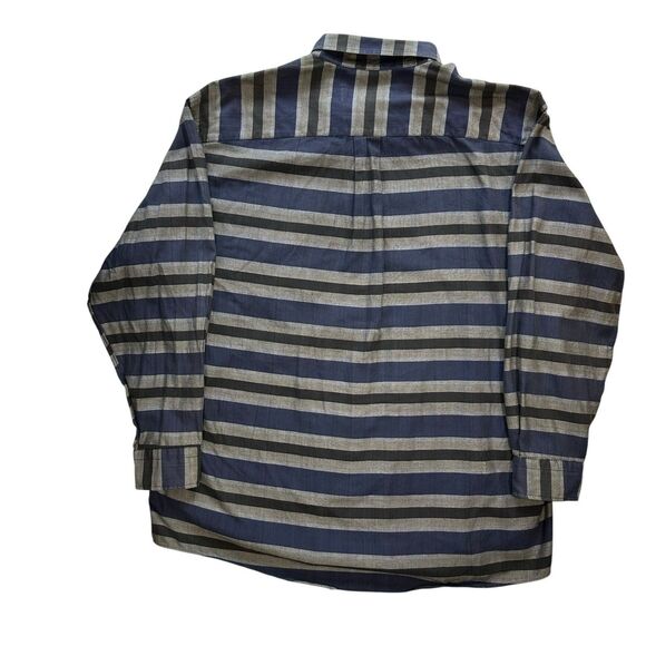 J Peterman Company Shirt Blue Black Button Up Striped Mens L Large - Picture 3 of 9